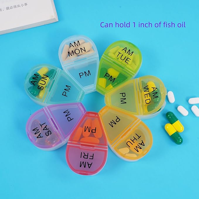 7-Day AM/PM Pill Organizer - Floral Shaped Weekly Medication Box with 7 Color-Coded Compartments, Compact & Portable for Travel, Home Use (Single Pack)