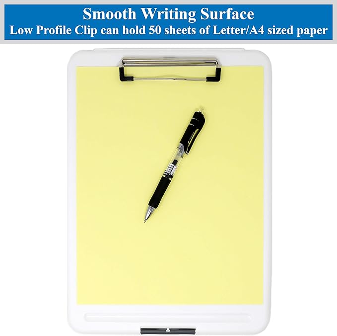 Think2Master [3 Pack] White Plastic Storage Clipboard. | 25% Heavier & Sturdier| Heavy Duty and Won’t Flex Like Other Brands (Compare The Weight). Storage Compartment Holds 150 Letter Sized Paper.