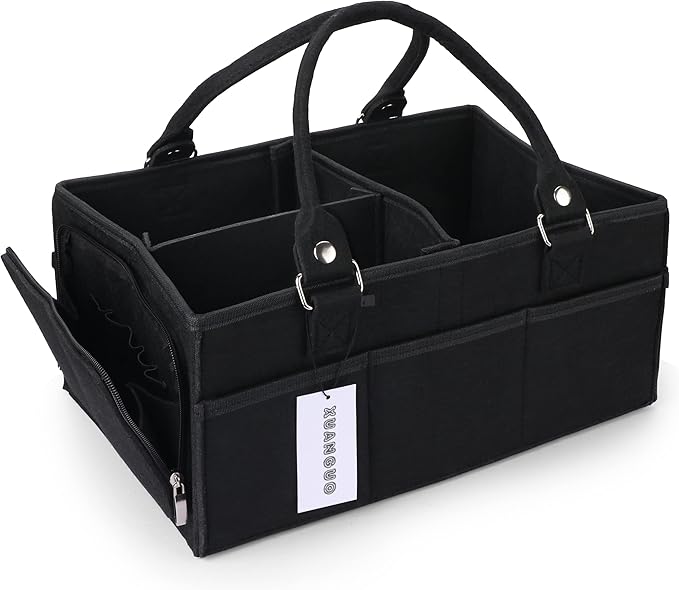 Baby Diaper Caddy Organizer for Girl Boy Large Nursery Storage Bin Basket Portable Holder Tote Bag for Changing Table and Car Baby Shower Gifts Newborn Essentials Must Haves Items black