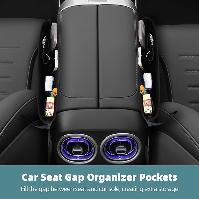 OMISTAR 2 PCS Car Seat Gap Organizers - PU Leather Car Console Side Pocket, Universal Car Seat Gap Filler Storage Box for Phone Keys Wallet Sunglasses, Car Interior Accessories Seat Catcher