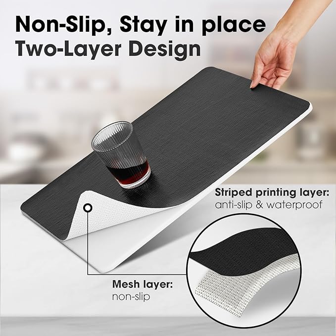 Drawer and Shelf Liner, Non-Slip Kitchen Cabinet Liners Non-Adhesive Thick Strong Grip Waterproof Washable Mats Protect Dresser Shelves Cupboard Bathroom Cabinets, Black, 12 in X 20 FT