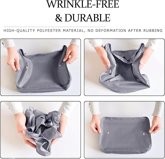 6 Set Packing Cubes for Travel, Luggage Organizers with Shoe & Toiletry Bags, Lightweight Suitcase Organizer for Carry-On, Washable Laundry Bags(Grey)