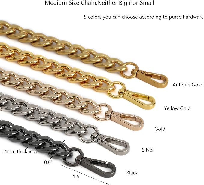Medium Size Fabulous Metal Shoulder Crossbody Purse Strap Replacement Bag Chain Accessories (48‘’, Silver)