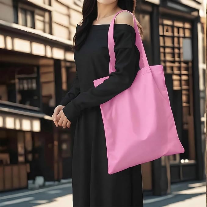 1 Pack Available Premium Canvas Reusable Tote Gift Bags,Made of Natural Canvas with Handle,Work,DIY,Shopping(Pink)