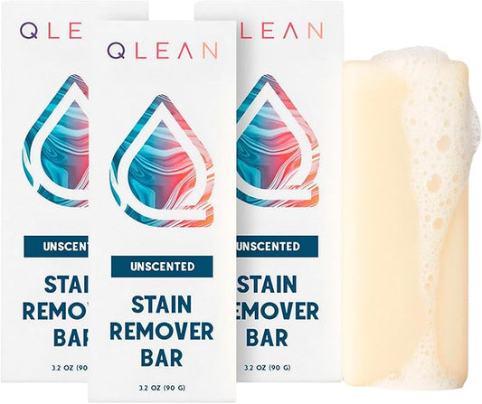 QLEAN Stain Remover Bar for Clothes (3-Pack) – Plant-Based Laundry Stain Stick, Removes Grease Wine Coffee Blood & Grass Stains, Non-Toxic, Travel-Friendly Fabric Stain Remover Bars