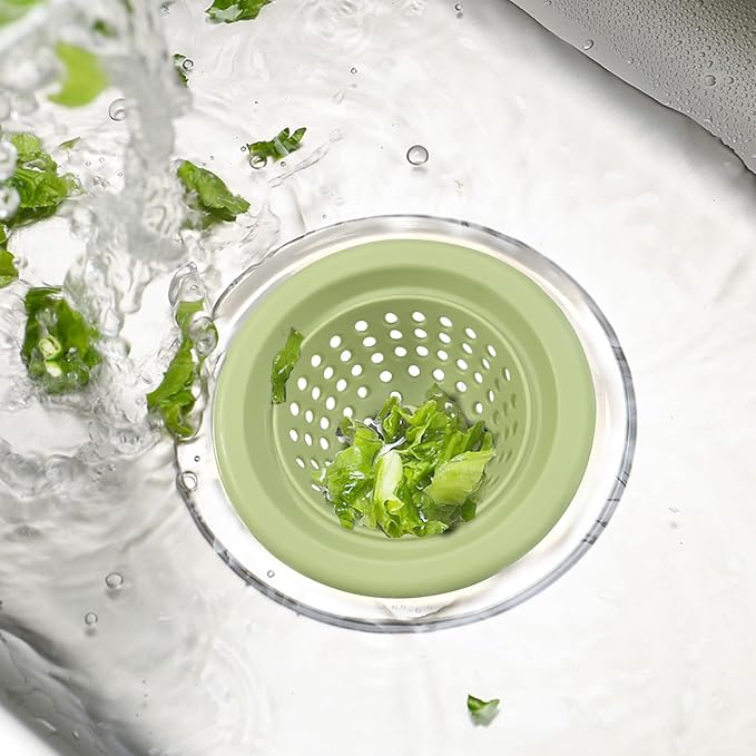 2 PCS Kitchen Stainless Silicone Sink Strainer, 4.5 inch Diameter… (Light Green)
