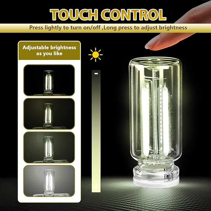 2PCS Car USB Night Lights, Touch Dimmable Vehicle Interior Ambient Lamp, Portable Retro Glass LED Light for Auto Decorations, Bedroom, Office, Travel, Camping, Gifts for Women and Men (White)