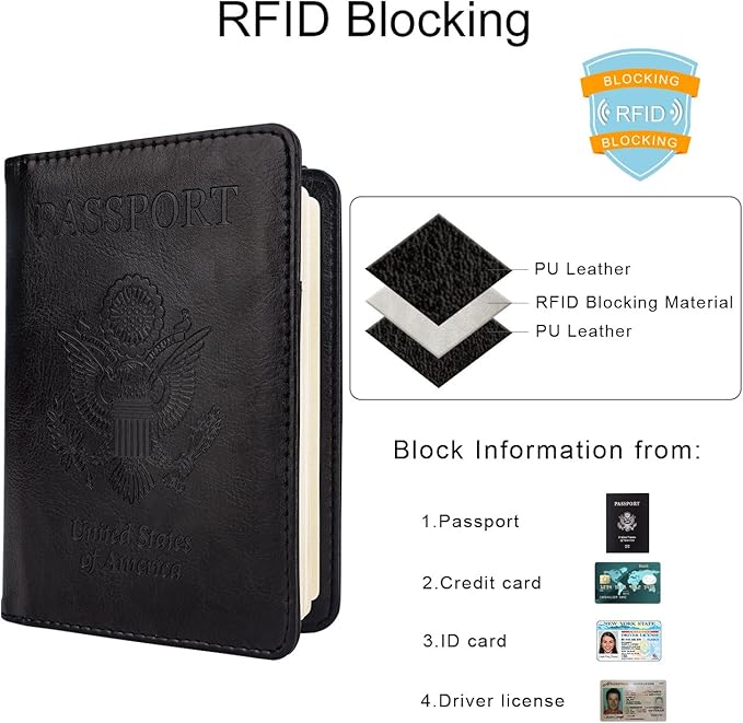 WALNEW 2 Packs Passport Holder for Travel, RFID Passport Cover Wallet for Women Men, PU Leather Passport Book Card Holder Case with Pen, Travelling Essentials for Flying