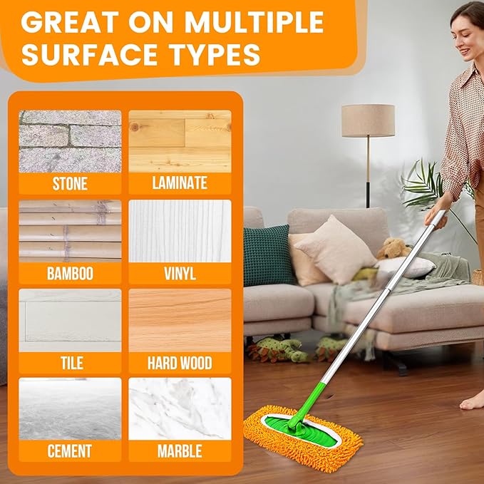 6Pcs Reusable Microfiber Mop Pads Compatible with Sweeper Mop, Replacement Wet Mopping pad Refills & Washable Dry Sweeping Cloths for Surface/Hardwood Floor Cleaning(Orange)