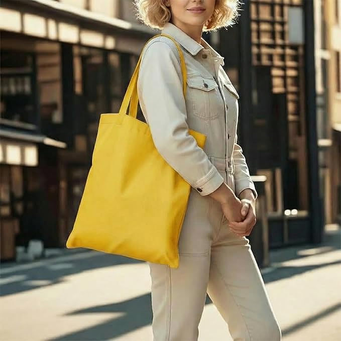 1 Pack Available Premium Canvas Reusable Tote Gift Bags,Made of Natural Canvas with Handle,Work,DIY,Shopping(Bright Yellow)
