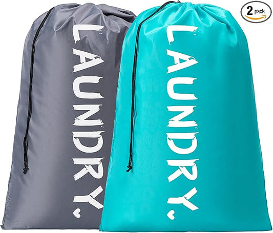 2 Pack 28" x 40" Travel Laundry Bag, Machine Washable Dirty Clothes Organizer with Drawstring, Large Enough to Hold 4 Loads of Laundry, Easy Fit a Laundry Hamper or Basket Travel Essentials