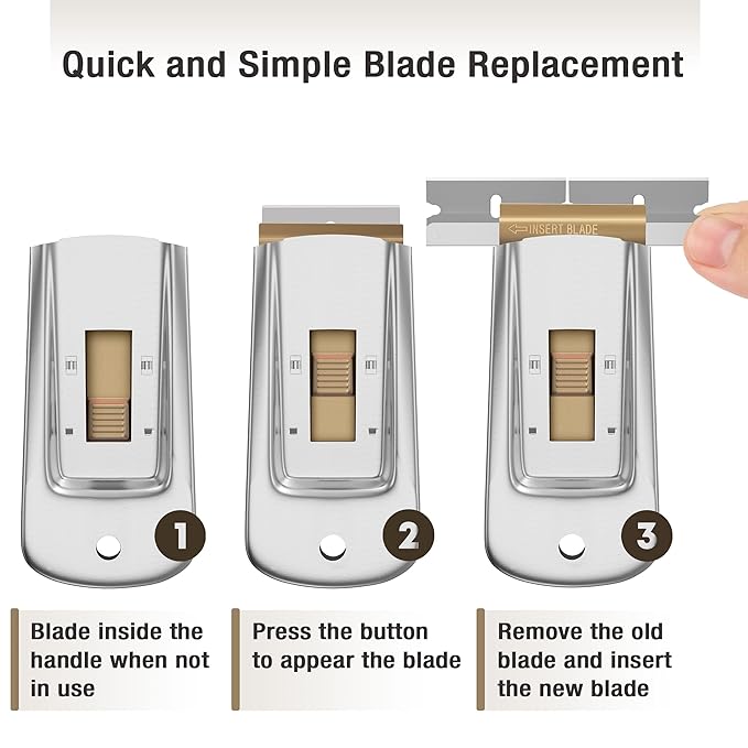 Bates- Metal Razor Blade Scraper Tool, 10 Pack, 100 Extra Blades, Stainless Steel Heavy-Duty Cleaning Razor Scraper Tool