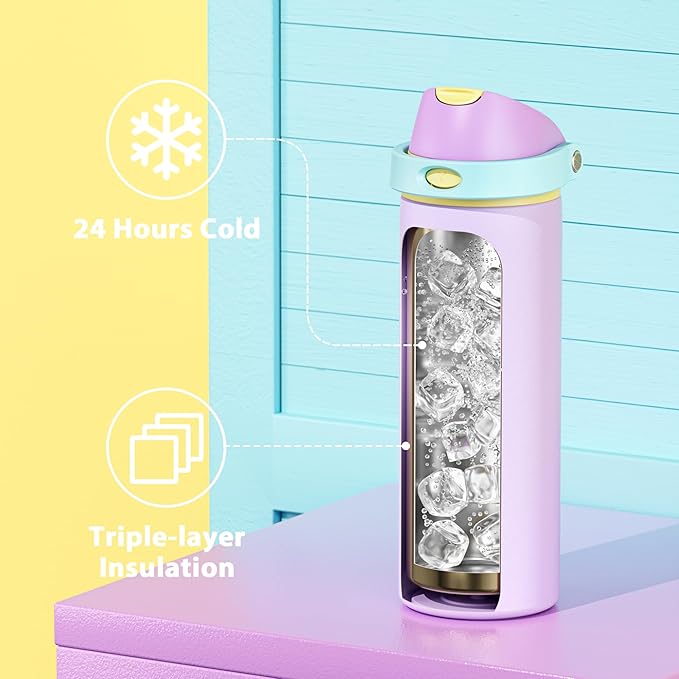 24 oz Insulated Water Bottle with Straw: Meoky Stainless Steel Metal Water Bottle with 2-in-1 Lid - Leak Proof, Cold for 24 Hours, Fits in Car Cup Holder, BPA-Free for Gym Travel Sports, Mauve