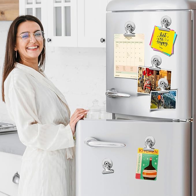 20 Pack Magnetic Clips Heavy Duty, Silver Magnet Clips for Fridge, Refrigerator Magnets, Strong Magnetic Clip, Scratch Free Magnets with Clip for Whiteboard, Refrigerator, Locker