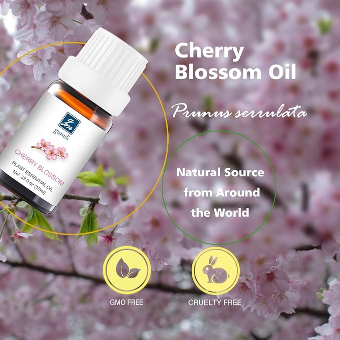 Cherry Blossom Essential Oil - Pure Natural Fragrance for Aromatherapy, Perfume Making, Candles, Soap, Room Spray, Diffuser Blends - Organic, 10mL Undiluted