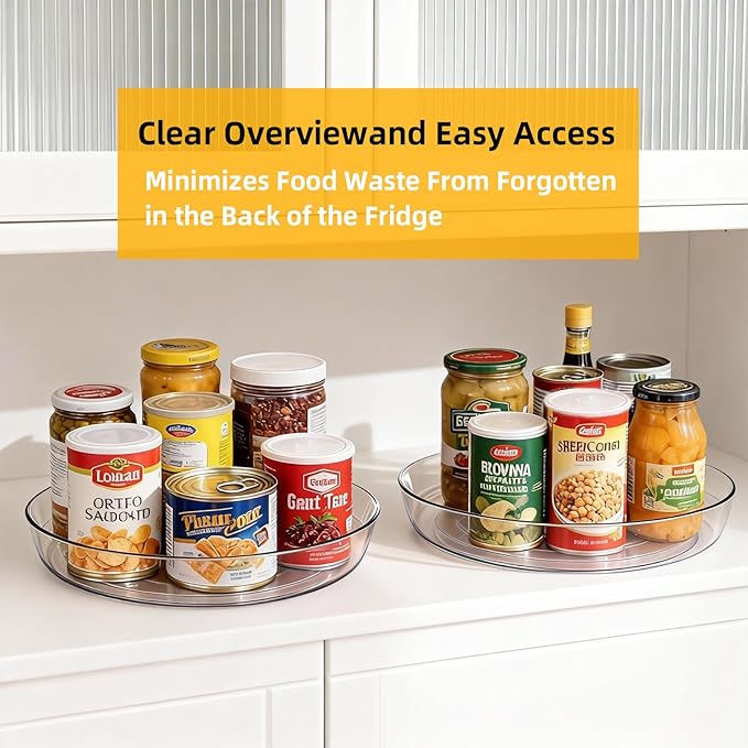 Lazy Susan Turntable for Spice Organization | Clear BPA-Free Plastic Rotating Organizer for Kitchen Cabinet, Pantry, Countertop, Fridge | 360-Degree Rotating Base (10 inch - 2 Pack)