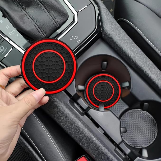Car Cup Coaster Universal Automotive Waterproof Non-Slip Cup Holders Sift-Proof Spill Holder Car Interior Accessories 4 Pack Black & Red