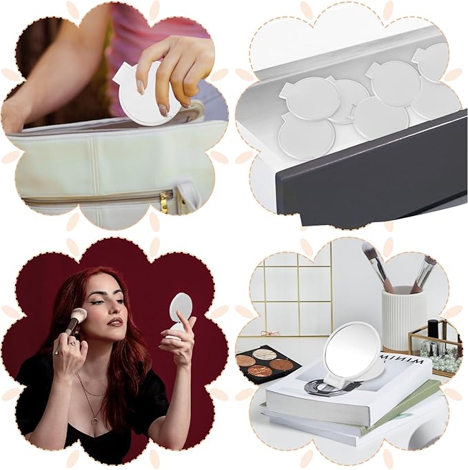 50 Pcs Round Compact Folding Portable Pocket Mirror for Purse Mini Folding Makeup Mirrors Bulk Vintage Travel Makeup Mirror for Women Daily Use (White)