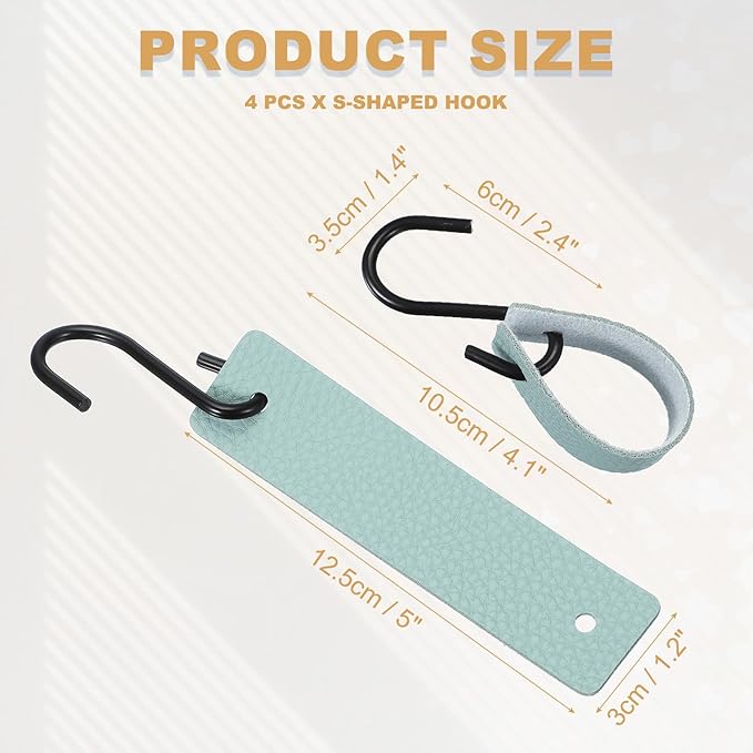 uxcell 4 Pcs PU Leather S Hooks, Multifunctional S Shaped Hooks for Hanging Coat Towel Camping Kitchen Bathroom Handle, Blue