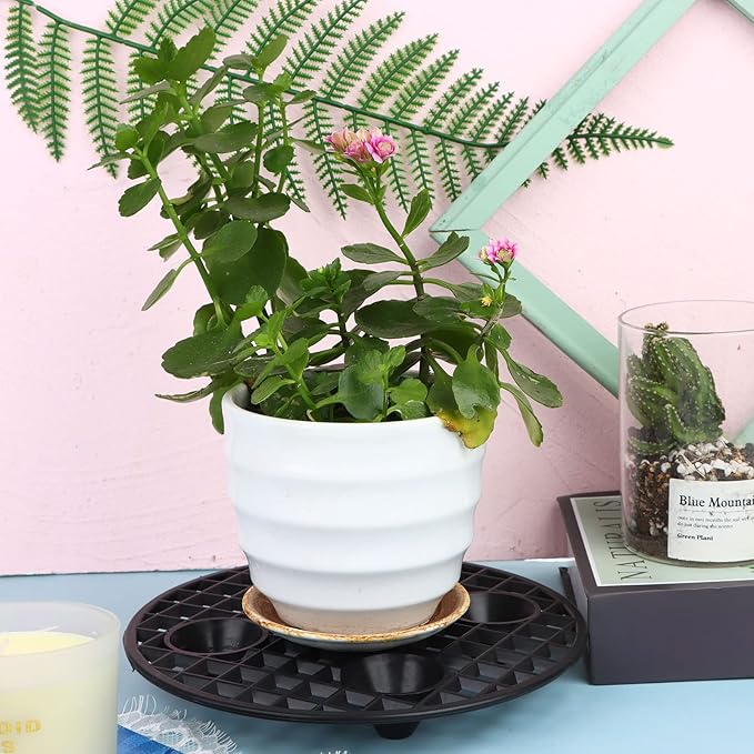 JiaUfmi 4 Pcs Plant Pot Elevator, Heavy Duty Stand, Black Round Plant Holder, 8 Inch Plastic Risers for Indoor Outdoor Garden Deck Floor Protector (4 Pieces)