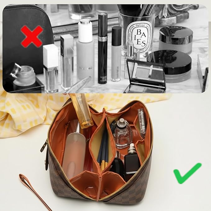 Travel Makeup Bag,Large Capacity Cosmetic Bags for Women,Waterproof Portable Pouch Open Flat Toiletry Bag Pattern Makeup Bag