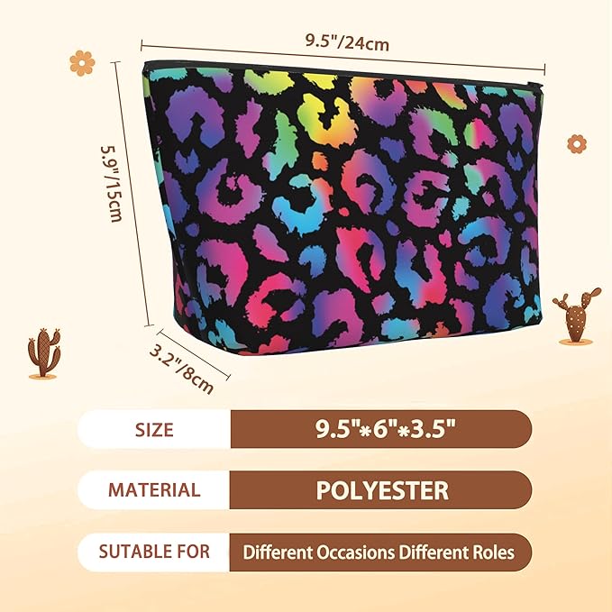Colorful Leopard Cosmetic Bag Animal Skin Print Makeup Bags,Travel Make up Bags for Women Girls Cute Zipper Pouch Toiletry Organizer Bag Travel Essentials