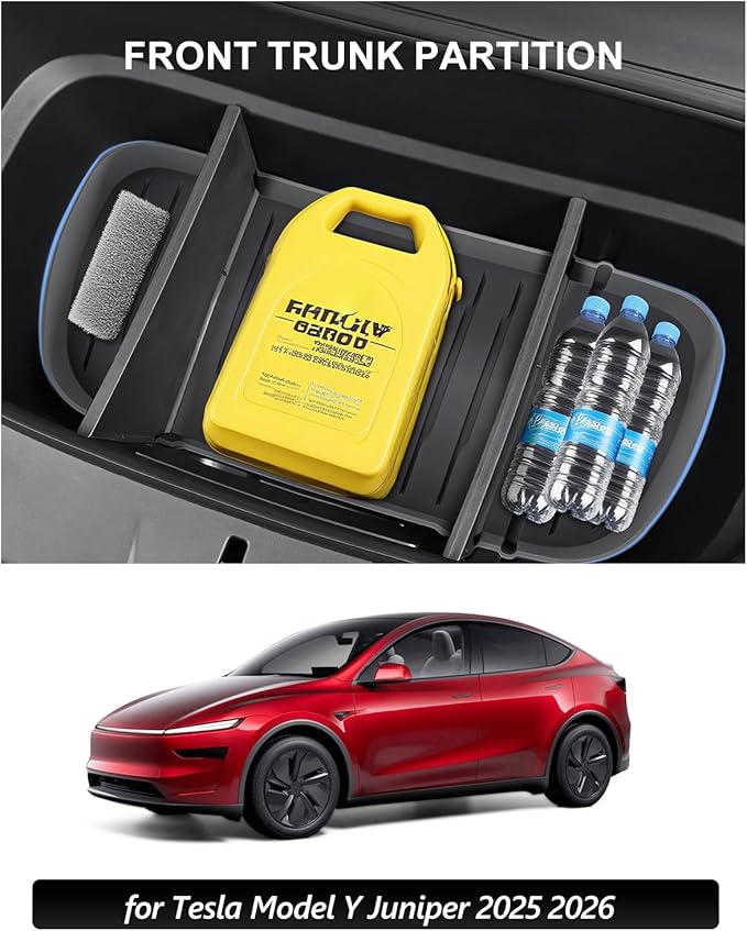 cybtkcar 2PCS Front Trunk Partition for Tesla Model Y Juniper 2025 2026 Frunk Partition Tpe Front Trunk Organizer Dividers Model Y Accessories for Supermarket Daily Travel Goods Storage Separation