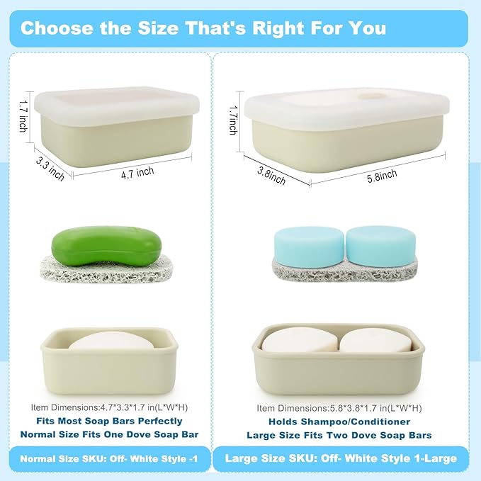 Travel Soap Case, Leak Proof Travel Soap Container, Silicone Soap Box with Drainage Layer, Shatterproof Soap Holder for Travel, Camping, Gym(Off-White, Regular)