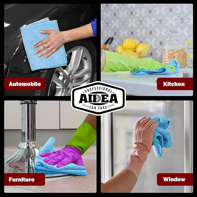 AIDEA Microfiber Cleaning Cloth Blue, 150PK, Shop Rags, Microfiber Towels for Cars, Dusting Cloth Lint Free Rags, Absorbent Towels for SUVs, House, Kitchen, Mechanic, Workshops, 12"×12"