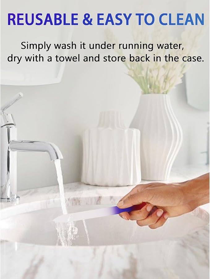 2-Pack Glass Nail File 2mm Thickness Crystal Files with Case Fingernail File for Nature Nails Double-Sided Etched Czech Glass Files for Travel Fine Grit Nail Filer Gifts Package Stocking Stuffers