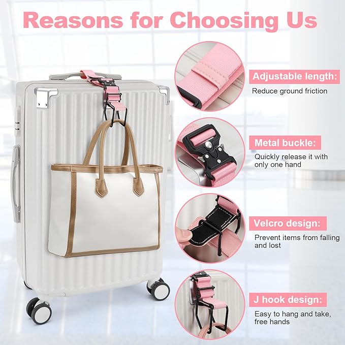 J Hook for Luggage Strap, Luggage Hook Strap Flight Attendant with Hands Free, Adjustable Luggage Hook for Carry on Bag