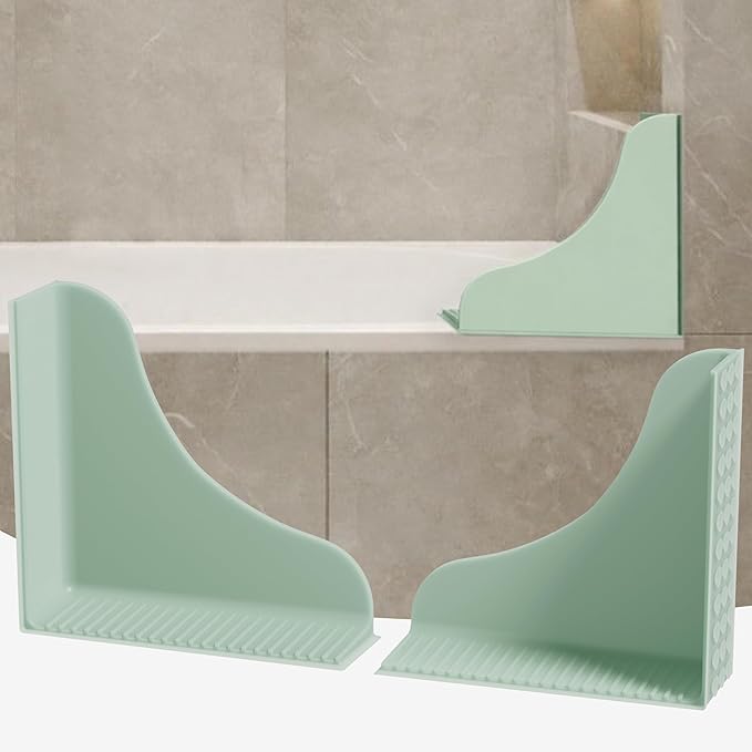 Roslim No-Adhesive 2-Pack All-Silicone Shower Splash Guard with Strong Suction Cups, Reusable Bathtub Corner Water Blocker for Secure Seal, Keeps Water in Shower or Bath, One-Piece Design, Mint Green