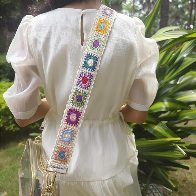 Wide Purse straps Crochet Flower replacement crossbody for Handbag Adjustable Embroidery Knit Guitar Shoulder strap