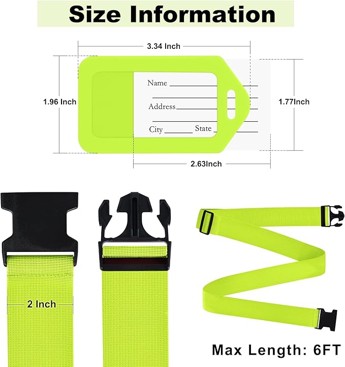 8 Pack Luggage Straps and Tags Set - 4 Straps, 4 Tags, TSA Approved Suitcase Belt, Green