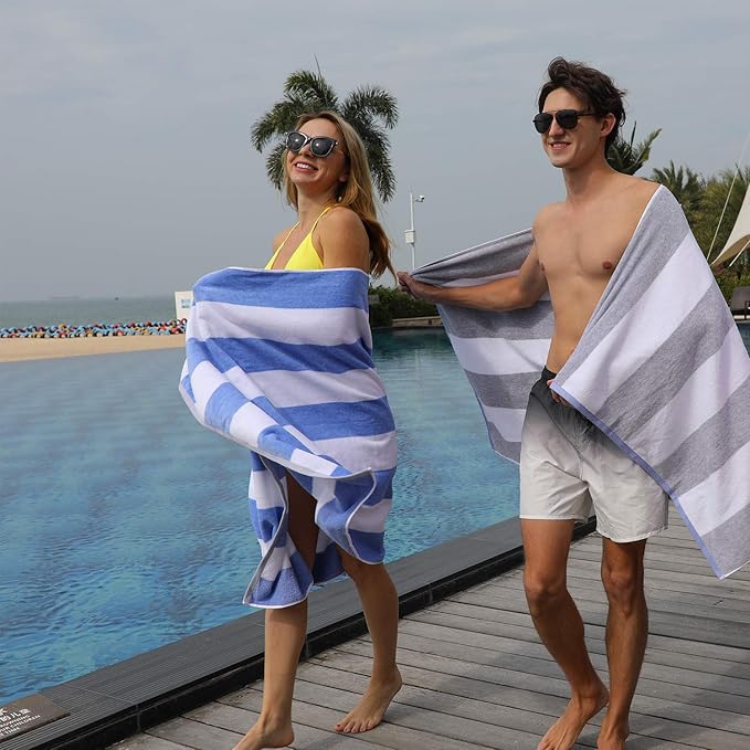 HENBAY Cotton Oversized Beach Towel - Large 70 x 35 Inch Pool Towel, Purple Striped Quick Dry Swimming Cabana Towel
