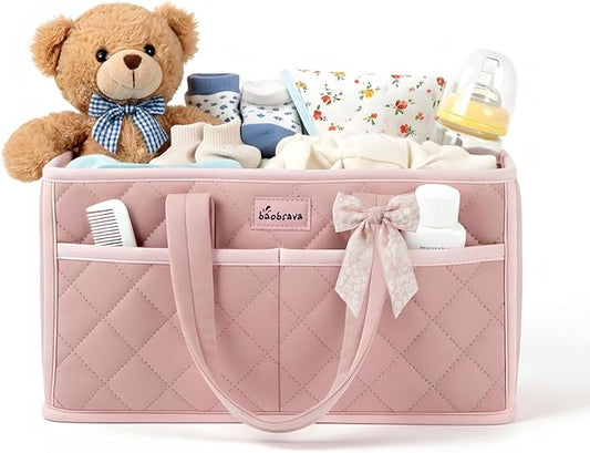 Diaper Caddy Organizer For Changing Table,Dutch Velvet Baby Diaper Caddy With 3 Removable Compartments &4 Side Pockets,Portable Diaper Basket For Car Organizer,Nursery Organizer For Essential Supplies