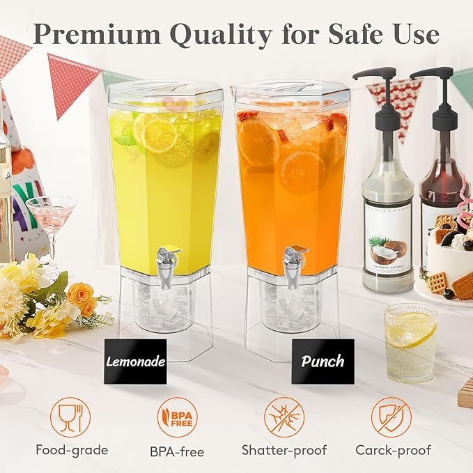 Lifewit 1 Gallon Drink Dispenser for Parties 3 Pcs, 4L Plastic Beverage Container with Stand for Juice/Tea/Soda & Lemonade, Clear Water Pitcher with Spigot for Mimosa Bar Hosting 39 x 16 cm/15x6"