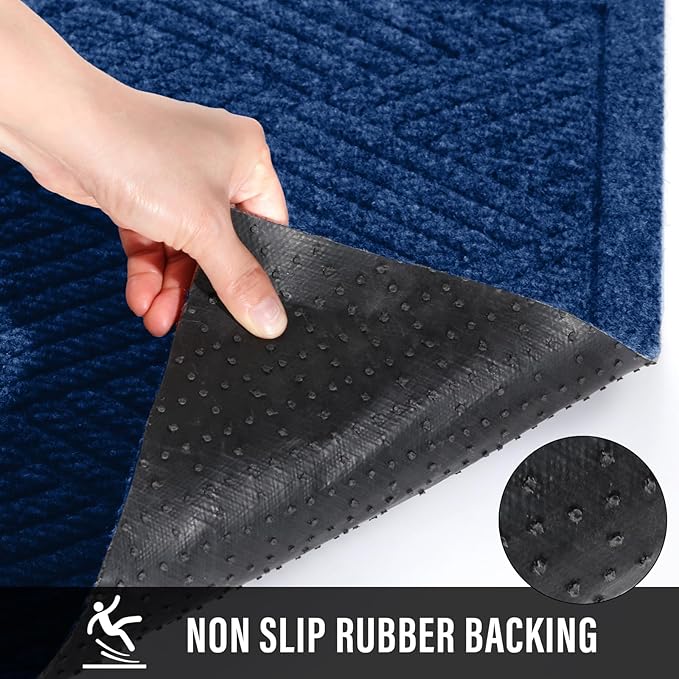 Sturdy Front Door Mat, Absorbent Muddy Dirt Resist Welcome Door Mats Outdoor Indoor, Stain and Fade Resistant, Non-Slip Rubber Backing Low Profile Doormat for Entryway, 47×32, Blue