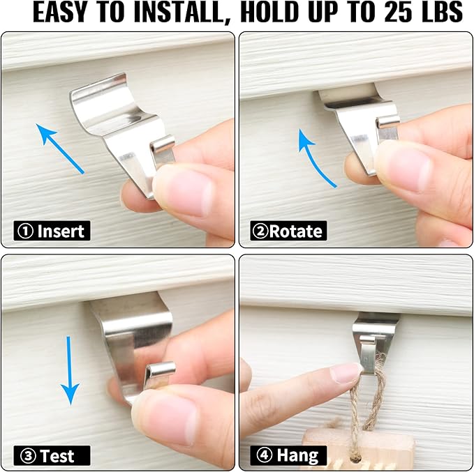 Aminigram 18 Pack Vinyl Siding Hooks Hanger, Siding Hooks for Hanging Outdoor, No Hole Siding Clips to Hang Things, Heavy Duty Stainless Steel Decor Hooks for Siding