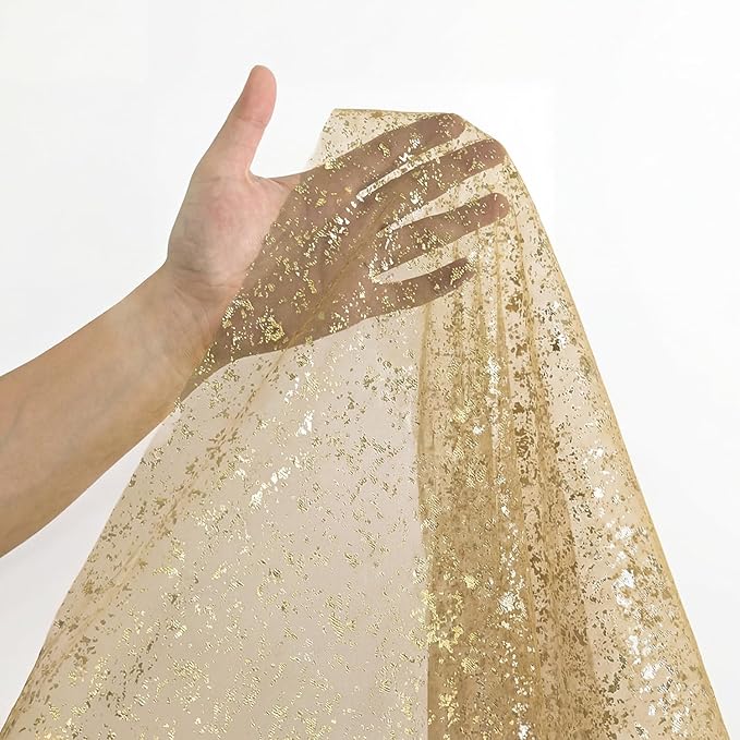 Horaldaily Coffee Gold Gauze Tablecloth 60x60 Inch Square, Golden Sequin Glitter Metallic Foil, Sheer Tulle Cheesecloth for Wedding Baby Shower Ceremony Birthday