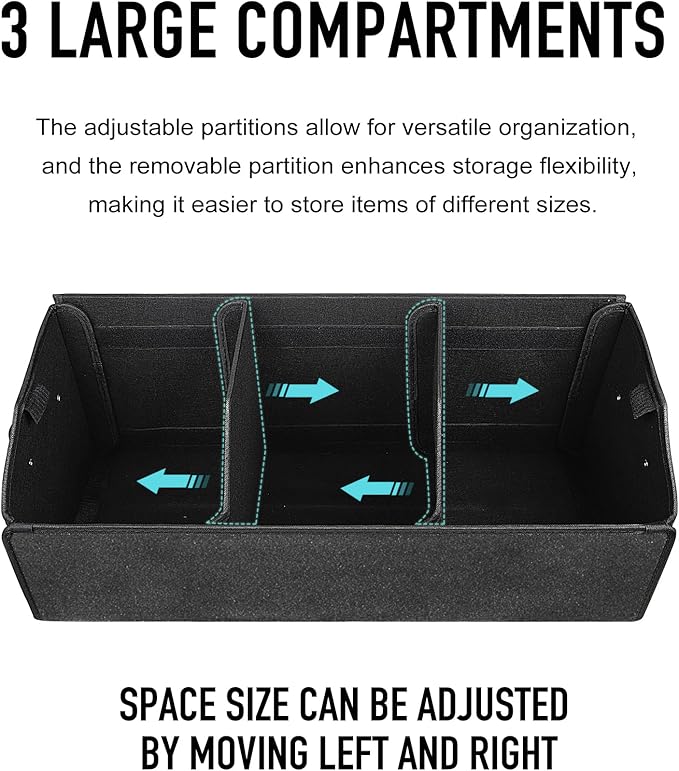 Fyzeoty Car Organizers for Trunk for SUV Sedan, Leather Storage Box, Extra Large, Magnetic Lid, Collapsible and Adjustable, S004, Black