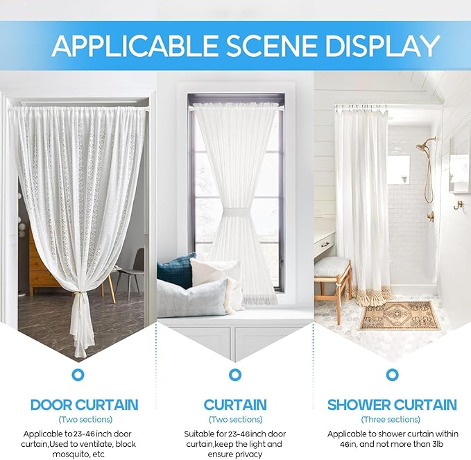 2pack Spring Tension Rods 23-46 Inch Adjustable White Tension Rod Spring Curtain Rod Extendable Short Curtain Rod Spring Loaded Curtain Rods Tension Rod For Curtains,Closet,Kitchen