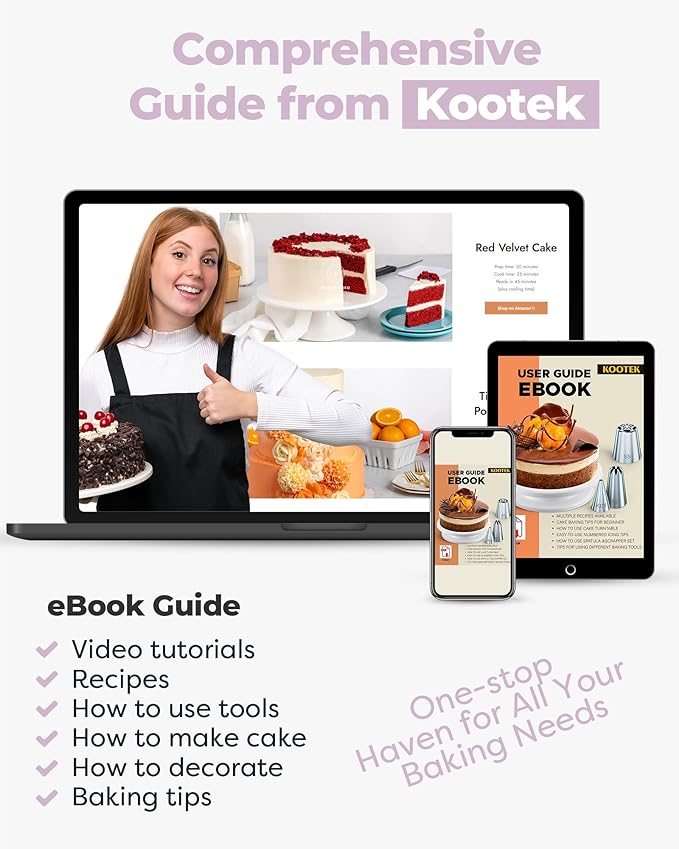 Kootek 71PCs Cake Decorating Kit, Baking Supplies Tools - Includes Cake Stand Turntable, 12 Icing Piping Tips Set, 2 Frosting Spatulas, 3 Scrapers, 50+2 Piping Bags, Coupler, Video Tutorial, Booklet