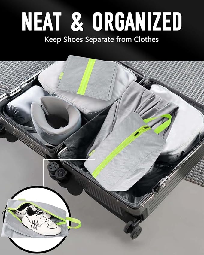 Smell Proof Shoe Bags for Travel - Soccer Cleat Bag Smell Proof with Active Carbon Fabric | Odor-Absorbing Water-Resistant Track Shoe bags for Sports (Grey, UP TO US14)