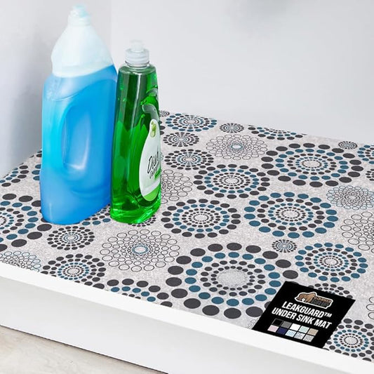 GORILLA GRIP LeakGuard Non-Adhesive Under Sink Mat for Kitchen Cabinet, Waterproof Quick Dry Shelf Liner, Durable Absorbent Felt Mats for Bathroom Sink, Cabinets, Dresser, 24x24 Spiral Gray Turquoise