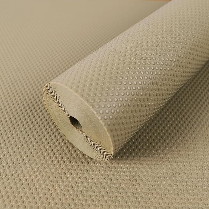 Shelf Liners for Kitchen Cabinets Waterproof - 15 Inch x 20 FT Easy to Clean Drawer Liner - Non-Adhesive Cupboard Mat for Pantry Shelves Khaki