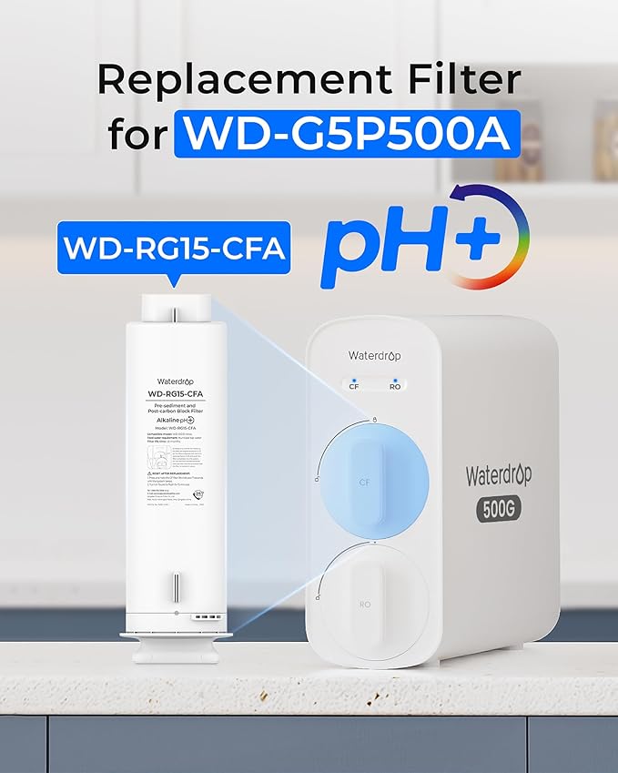 Waterdrop G5P500A-CF Filter, Replacement for Waterdrop G5P500A Undersink Reverse Osmosis System, 6-month Lifetime