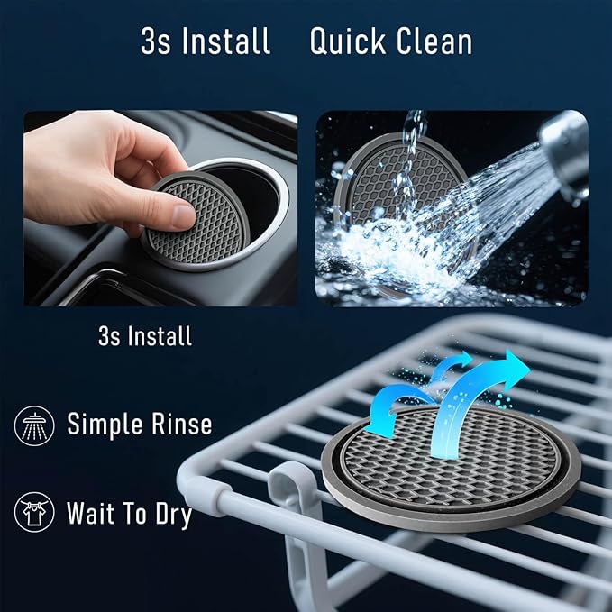Car Cup Holder Coaster 4 Pack - Non Slip & Shockproof,Flexible PVC Rubber Insert for Car/Truck/SUV/Van (2.75"x0.2") Universal Fit Auto Cup Holders Accessories for Women and Man(Gray)