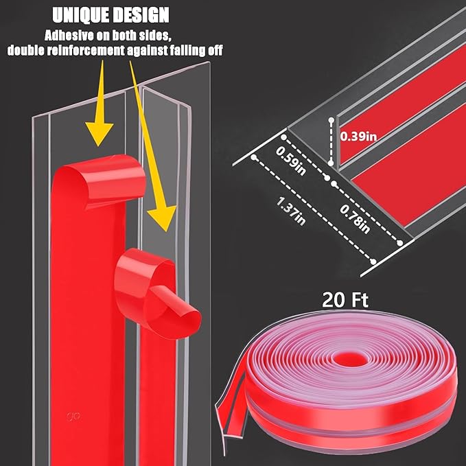 Upgrade T-Shaped Door Draft Stopper, Clear Silicone Seal Strip Weather Stripping for Side of Door Frame (1.37" Wide X 20 Ft Elder)