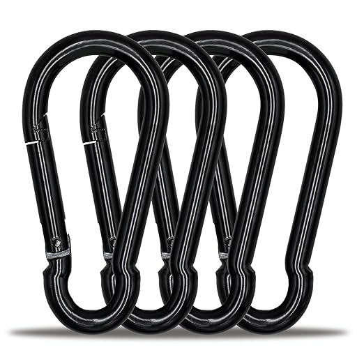 KINLINK 4 Pack Black Carabiner Clip, 5.5 inch Heavy Duty Spring Snap Hook, Large Carabiner Clips for Camping, Swing Set, Hammock, Hiking, Travel, Weight Lifting Machine, Home Gym Equipment